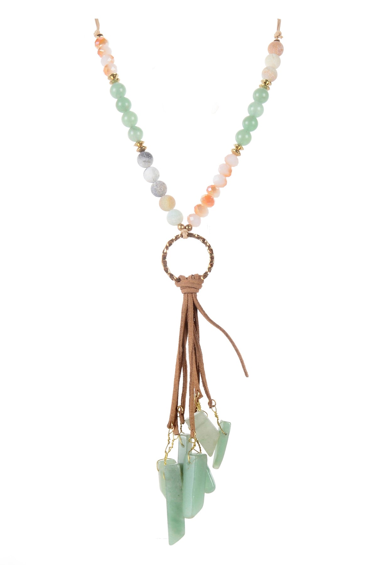 Stone Leatherette Tassel Necklace N2859
