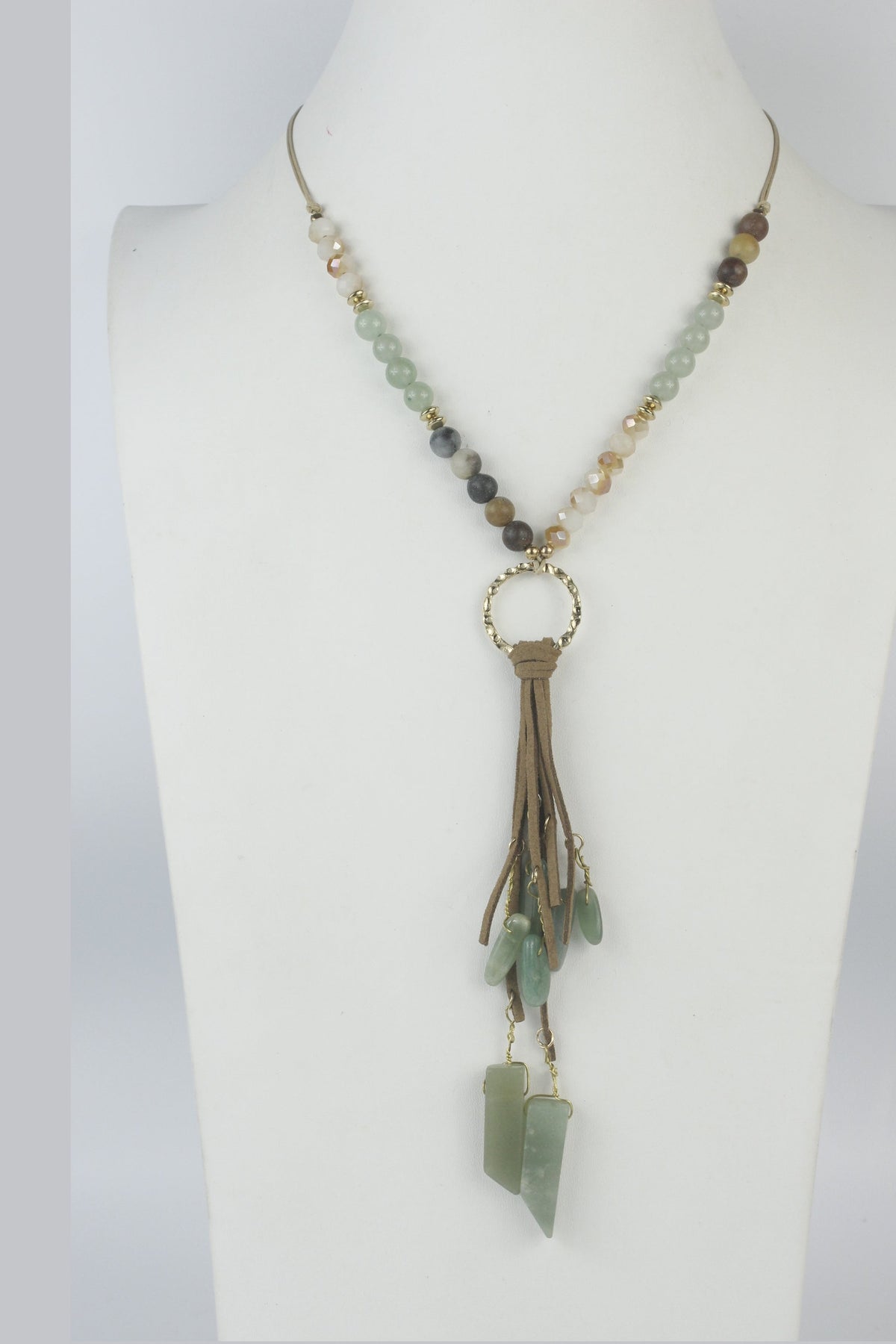 Stone Leatherette Tassel Necklace N2859