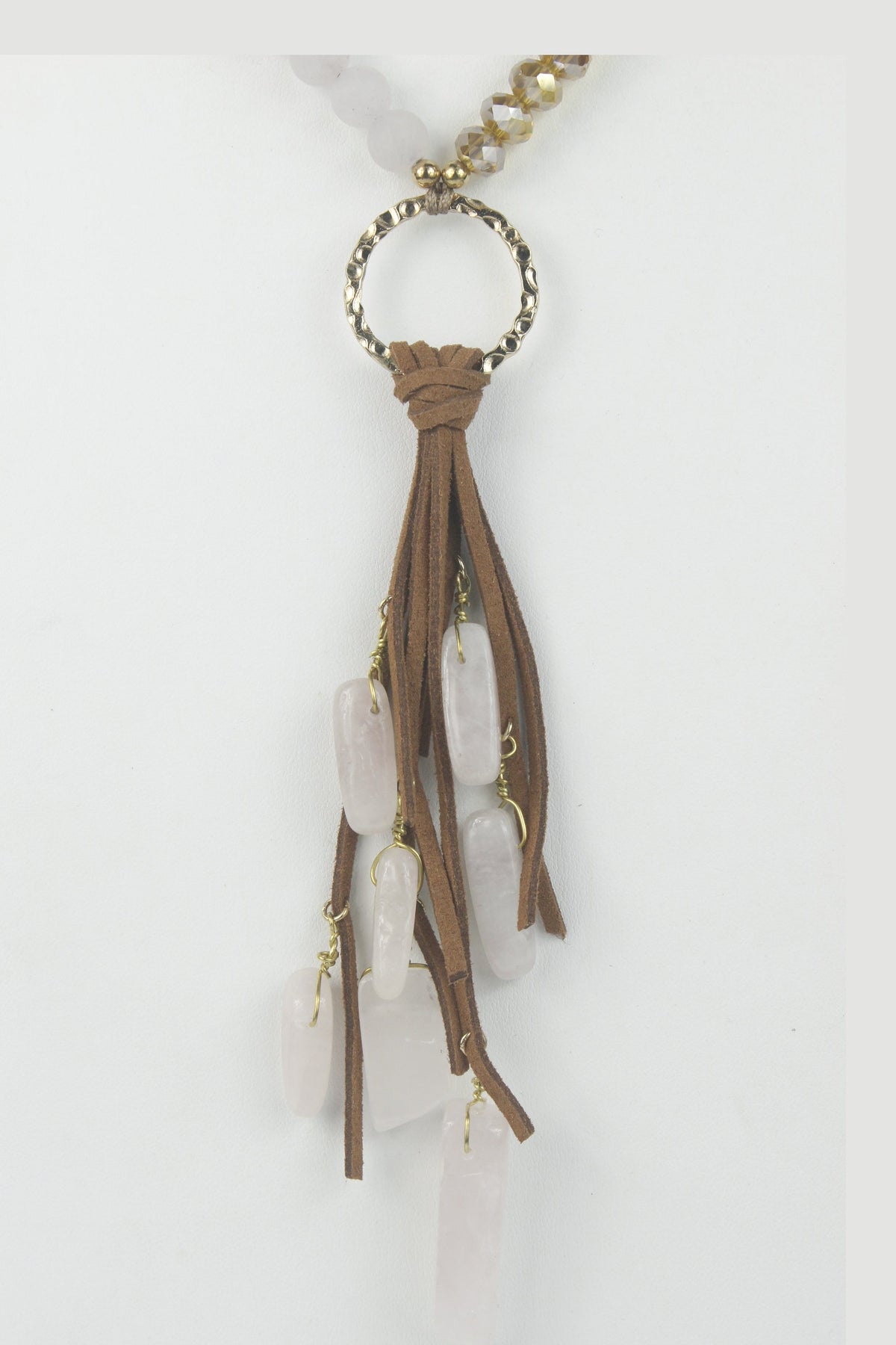 Stone Leatherette Tassel Necklace N2859