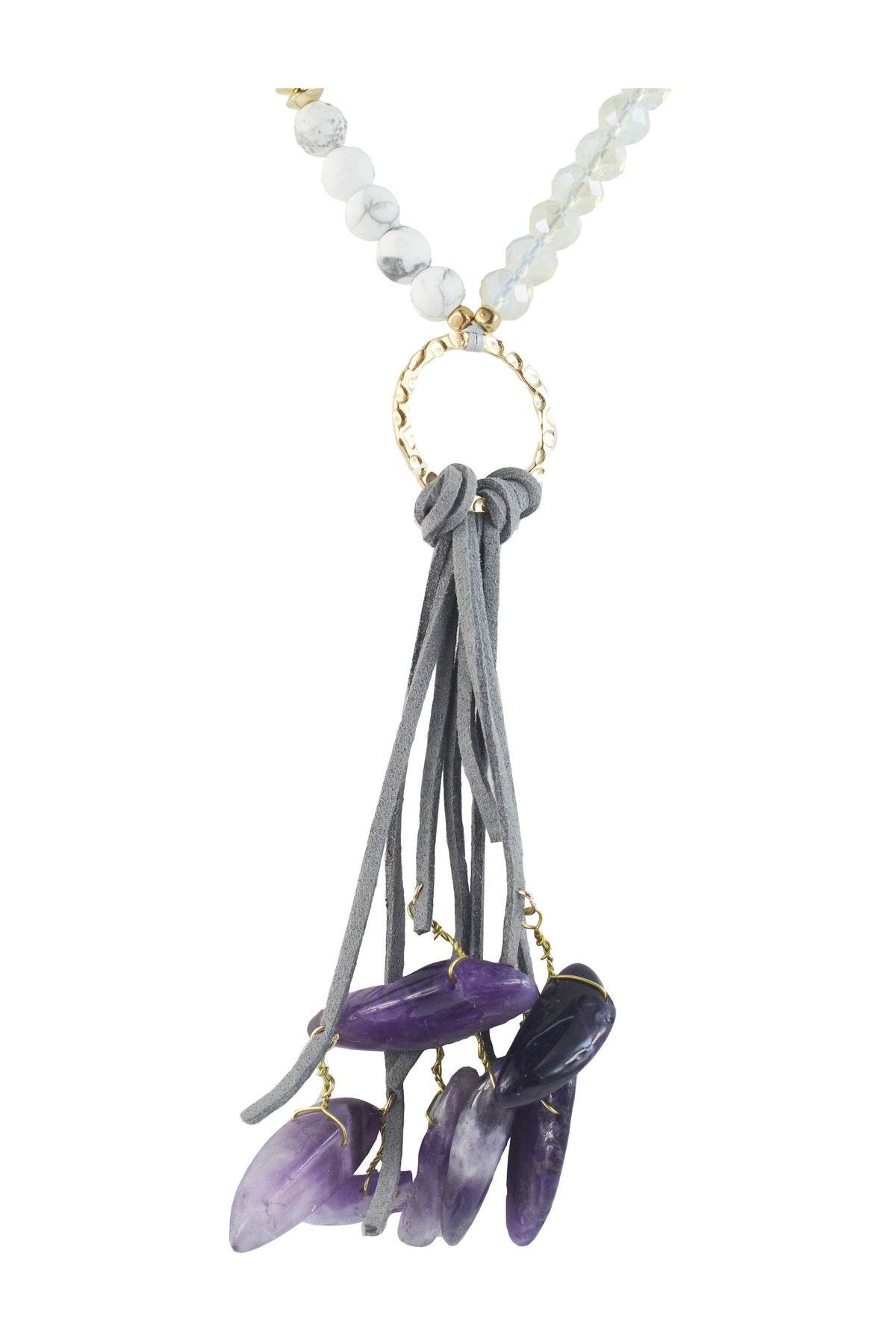 Stone Leatherette Tassel Necklace N2859