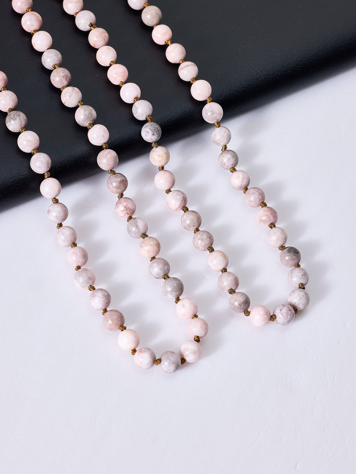 Stone Bead Long Necklace N2740 - Colored Rhodonite