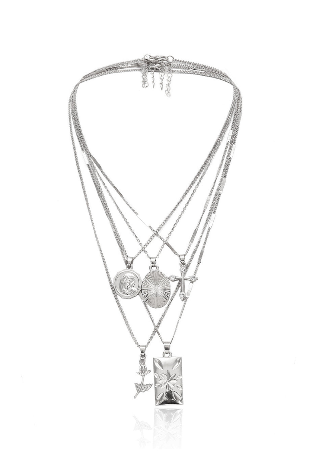 Square Stainless Steel Multilayer Chains Necklace N3884