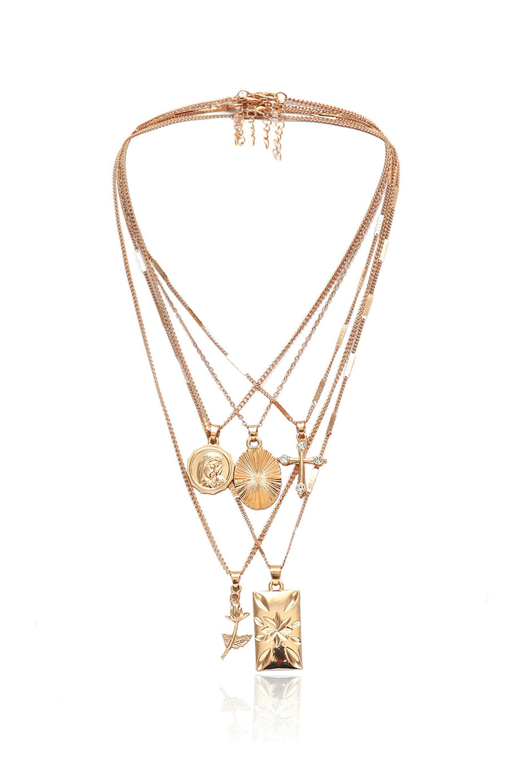 Square Stainless Steel Multilayer Chains Necklace N3884