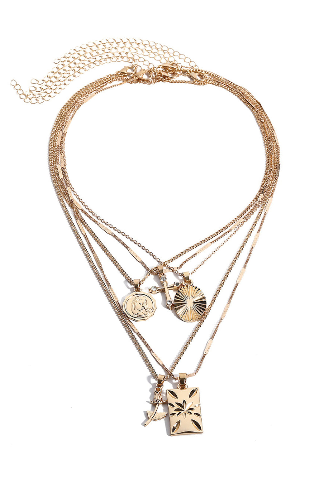 Square Stainless Steel Multilayer Chains Necklace N3884
