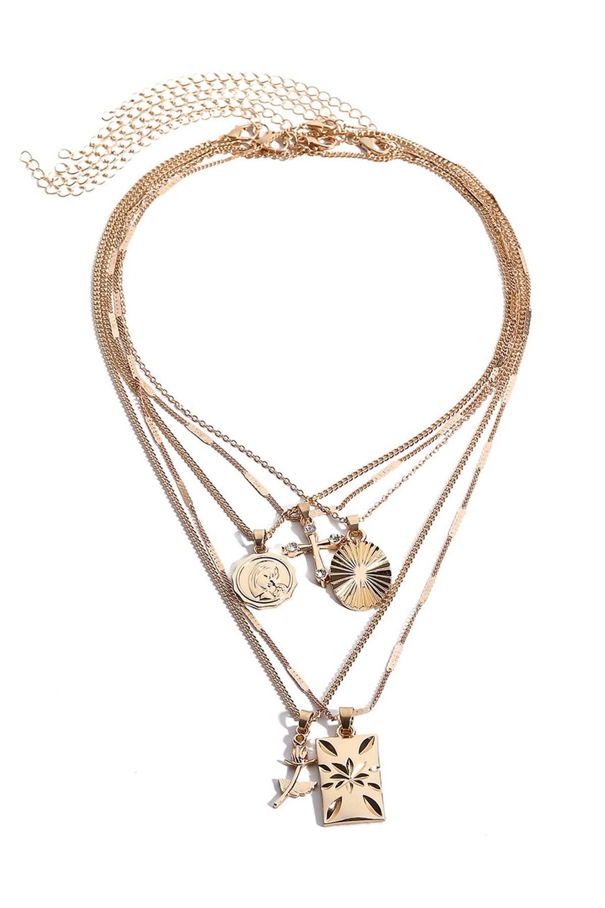 Square Stainless Steel Multilayer Chains Necklace N3884