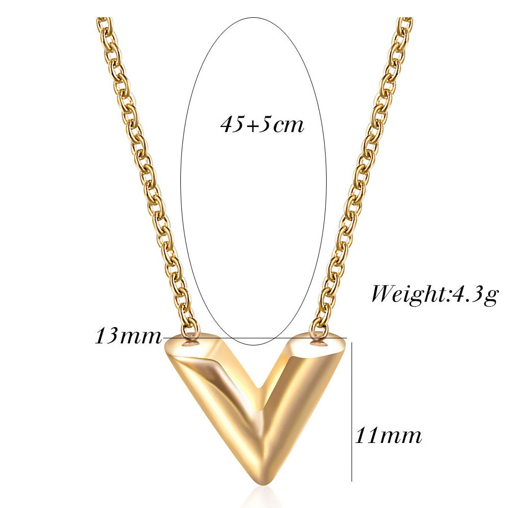 V Pendant Stainless Steel Necklace Set N3753-SET