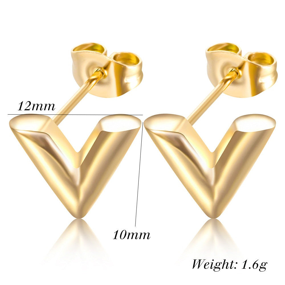 V Pendant Stainless Steel Necklace Set N3753-SET