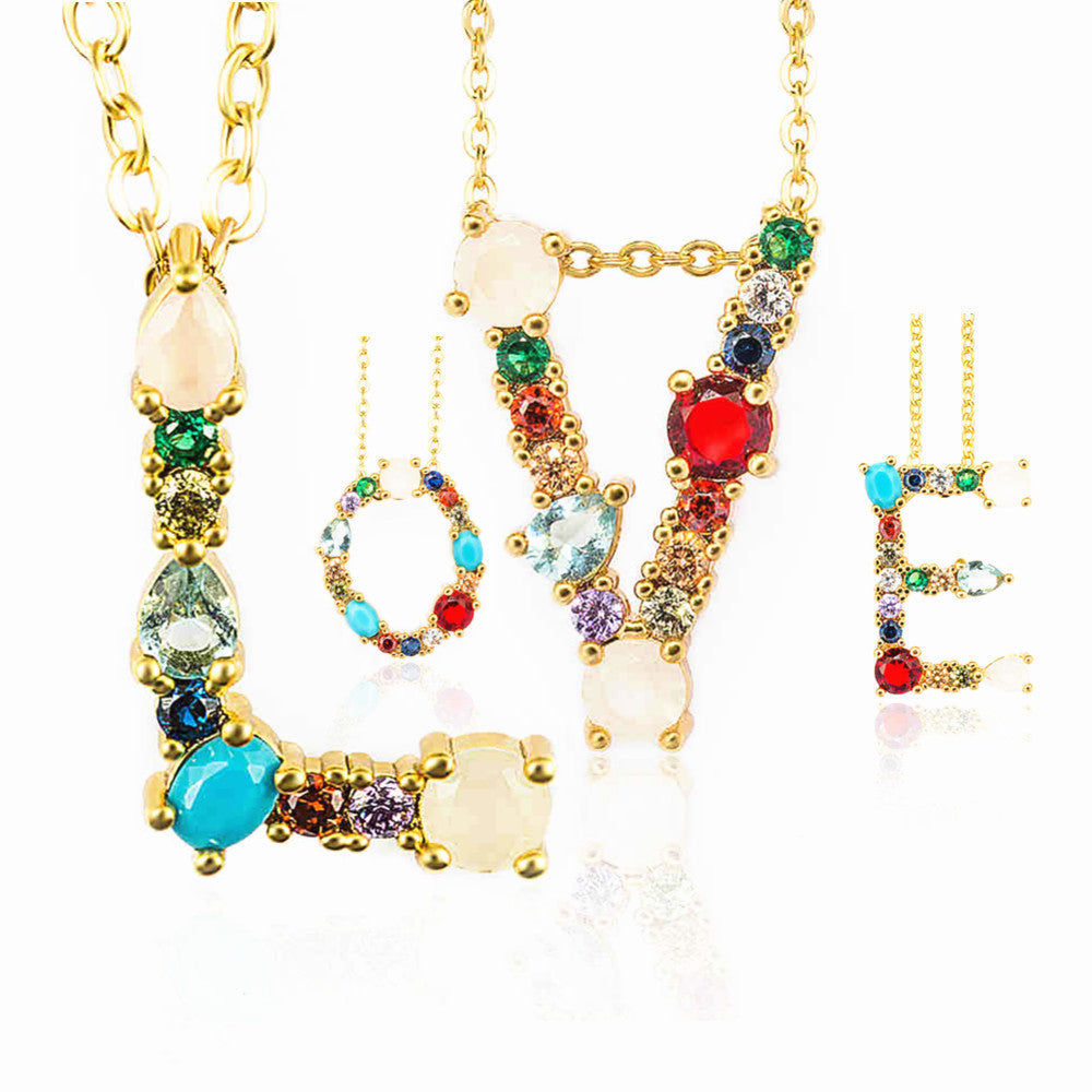 Rhinestone Letter Pendant Necklaces N3754