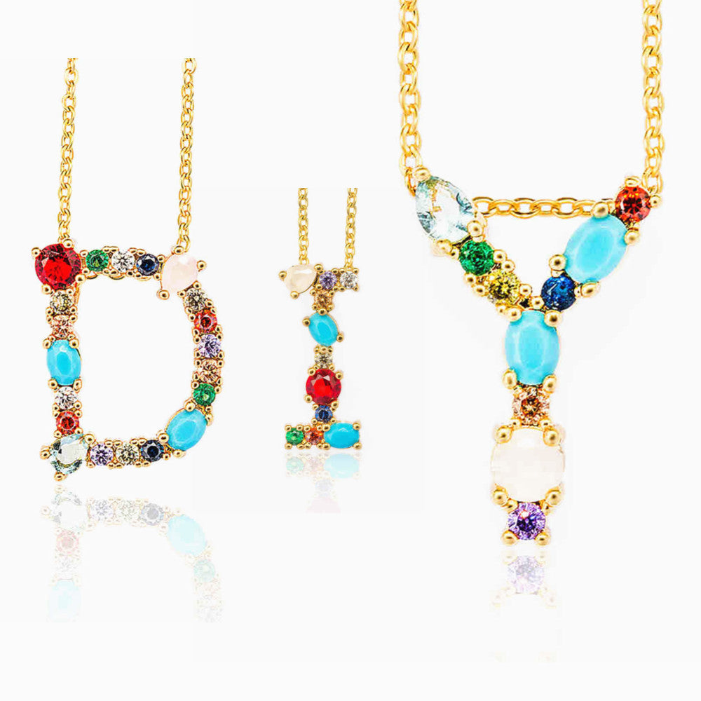 Rhinestone Letter Pendant Necklaces N3754