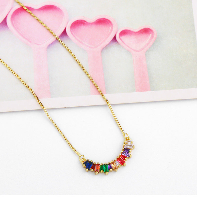 Half Circle Pendant Zircon Pendant Necklace N3782