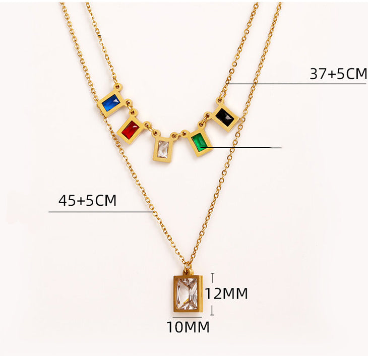 Square Stainless Steel Multilayer Chains Necklace N3884