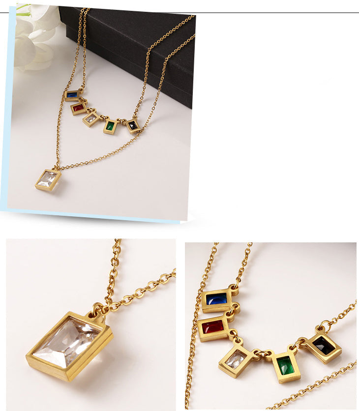 Square Stainless Steel Multilayer Chains Necklace N3884