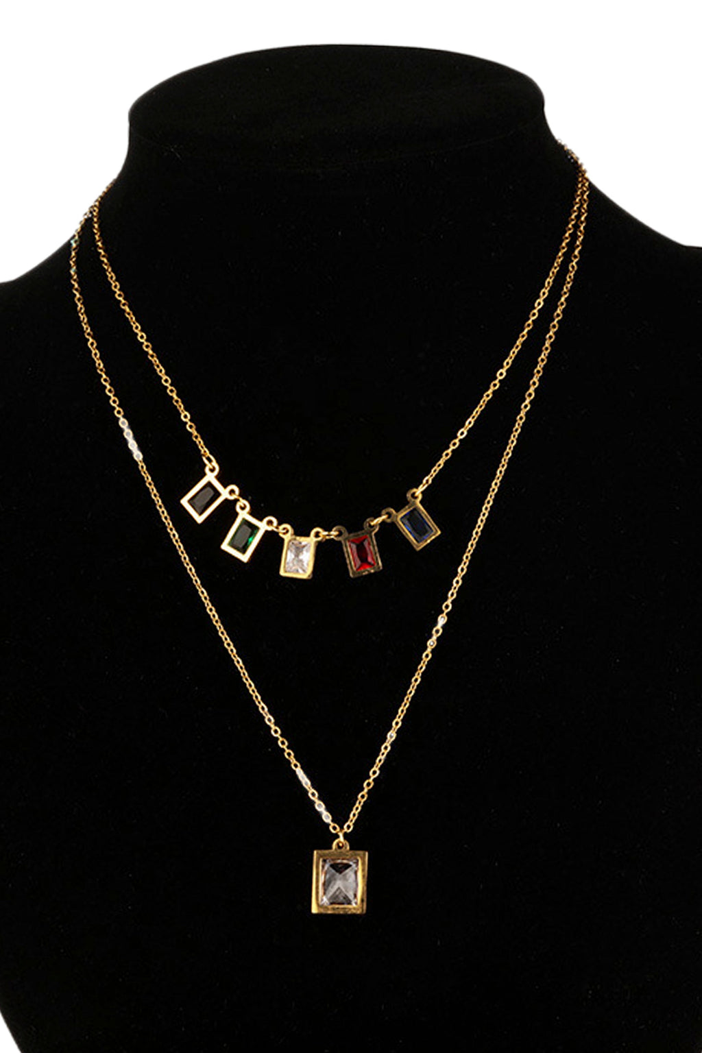 Square Stainless Steel Multilayer Chains Necklace N3884
