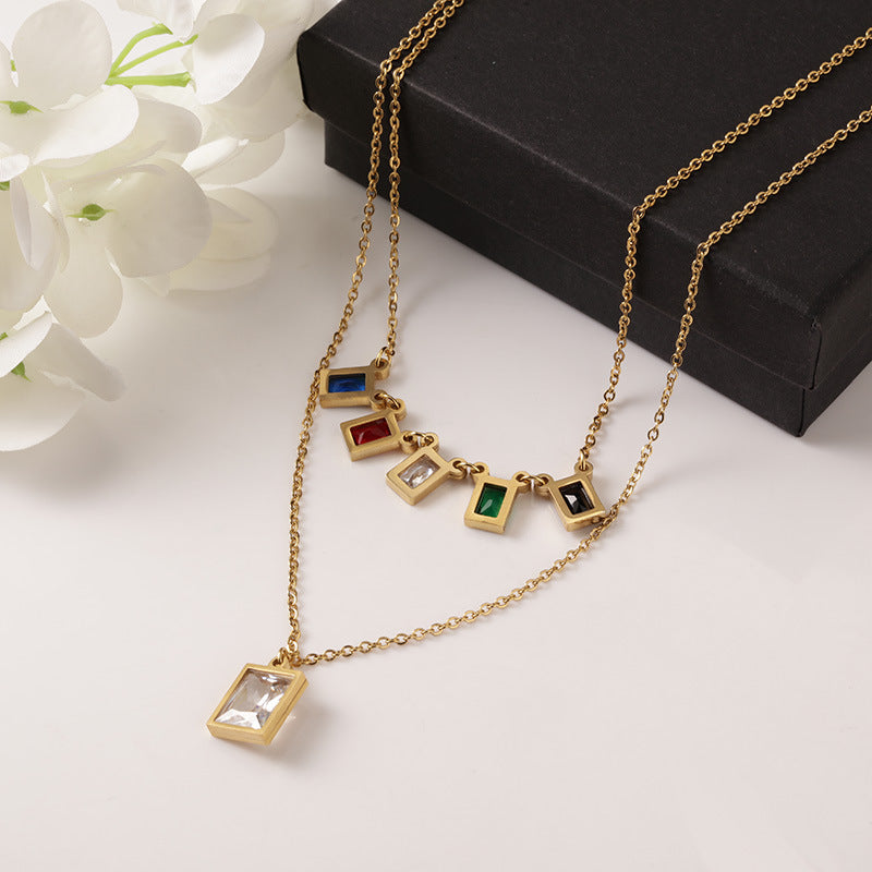Square Stainless Steel Multilayer Chains Necklace N3884