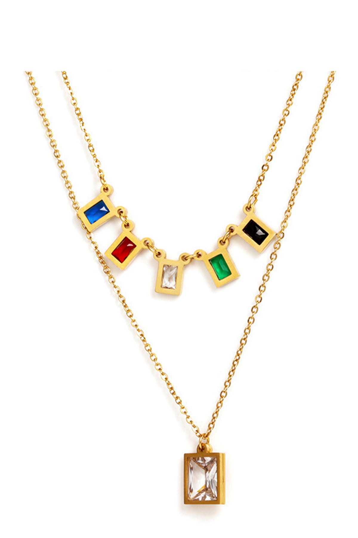 Square Stainless Steel Multilayer Chains Necklace N3884