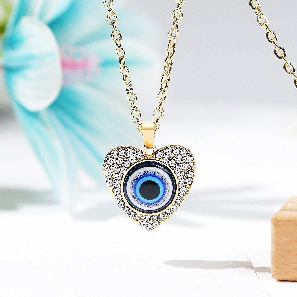 Evil Eye Heart Rhinestone Necklace N4058