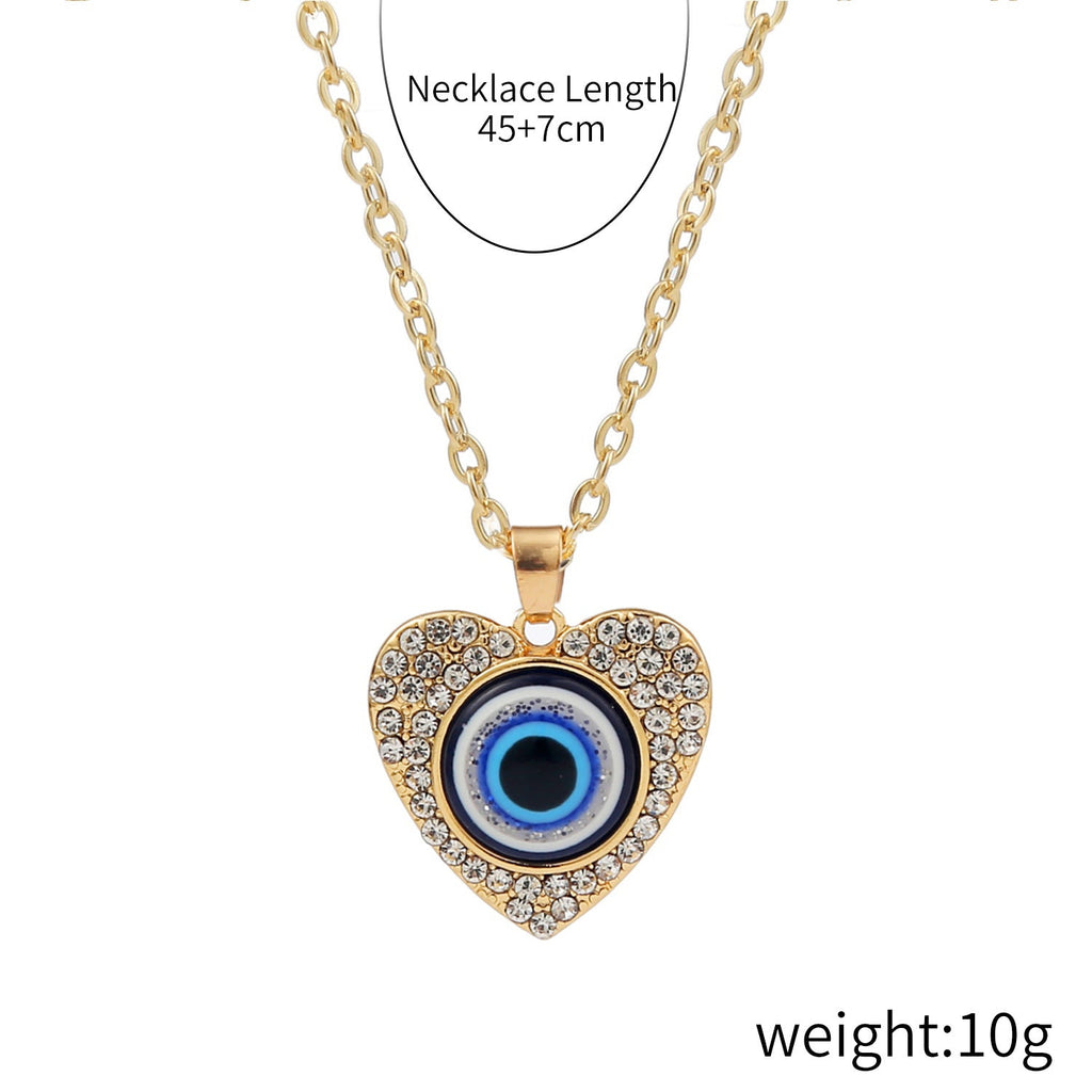 Evil Eye Heart Rhinestone Necklace N4058