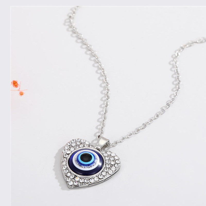 Evil Eye Heart Rhinestone Necklace N4058