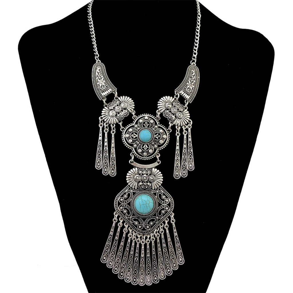Clover Turquoise Tassel Necklace N4091