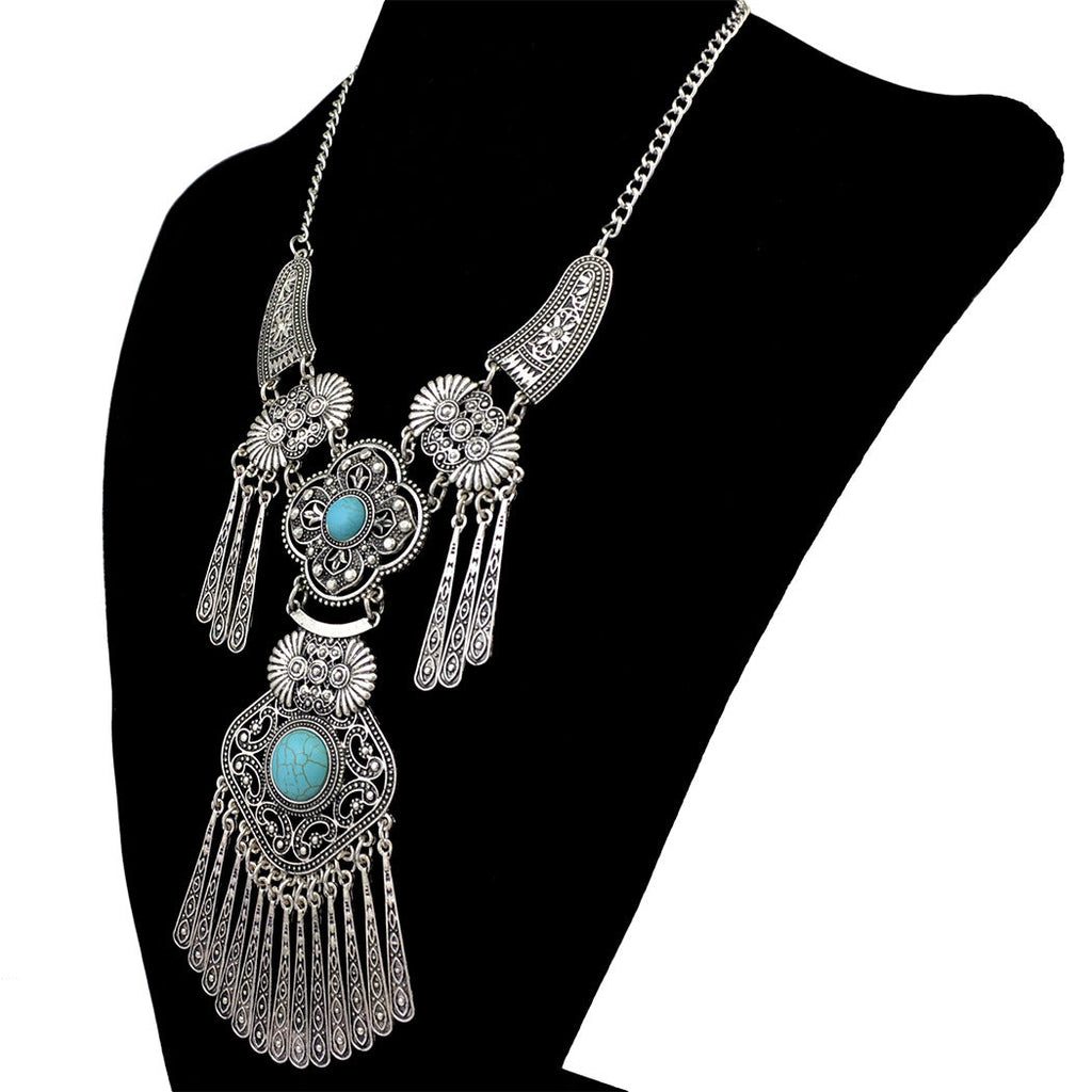 Clover Turquoise Tassel Necklace N4091