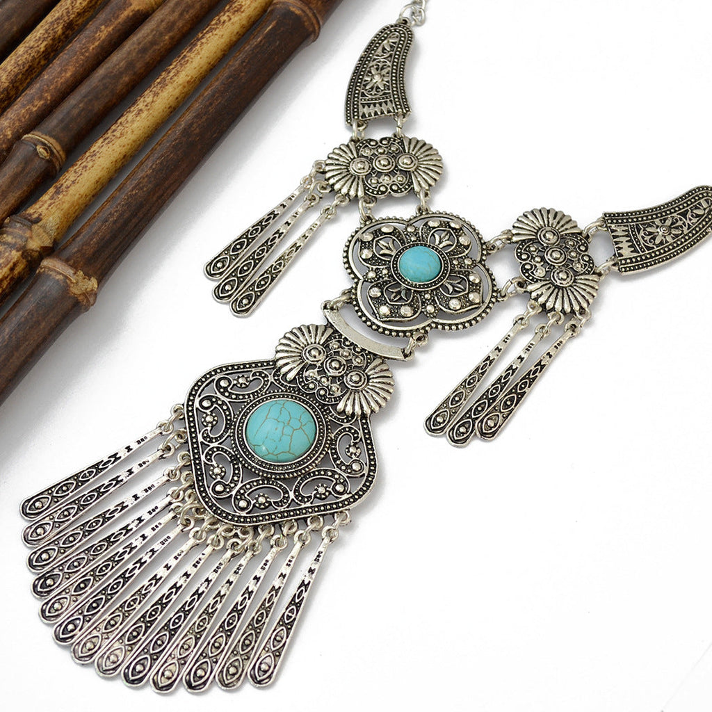 Clover Turquoise Tassel Necklace N4091