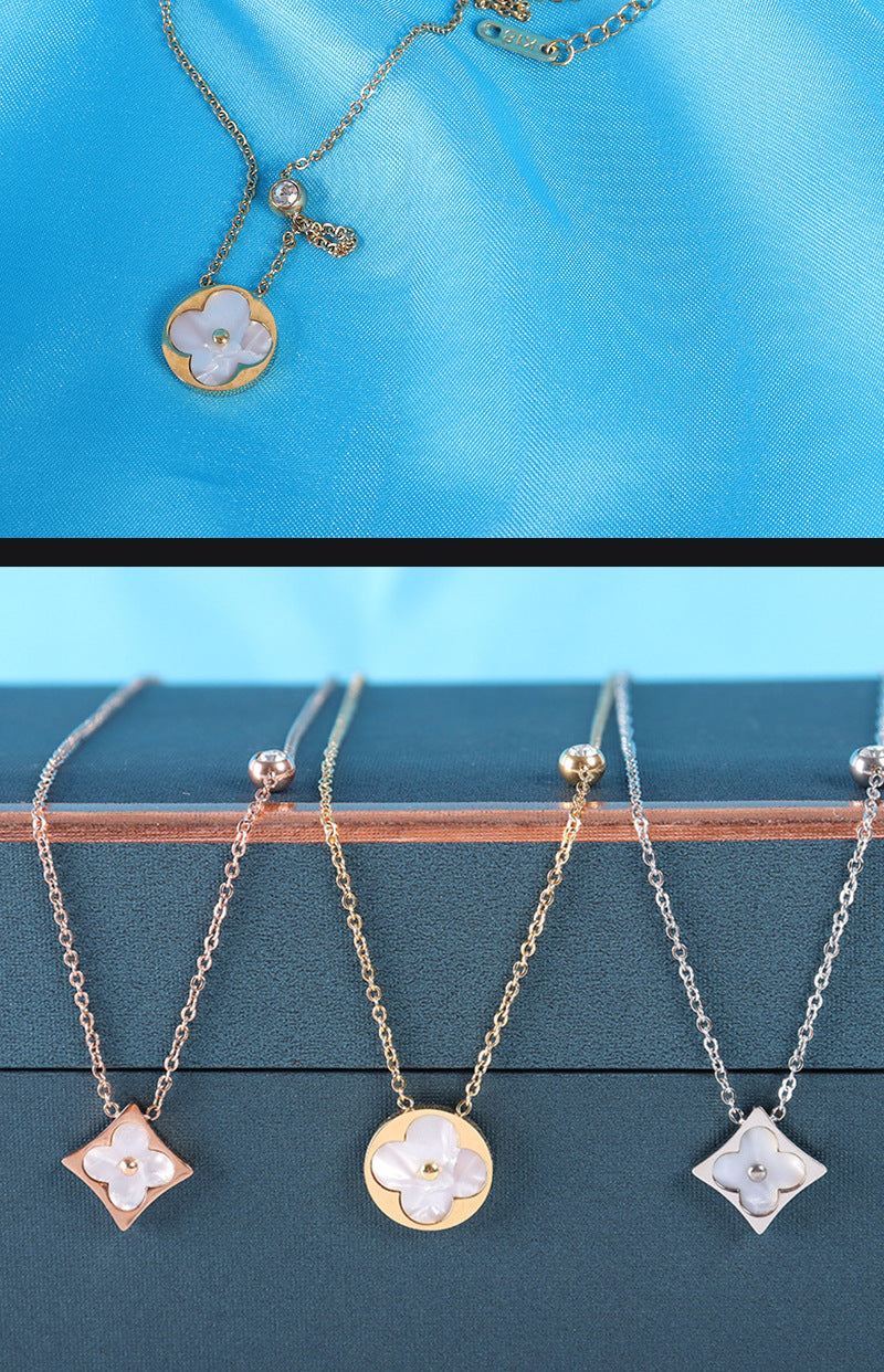 Clover Square Stainless Steel Necklace N4156