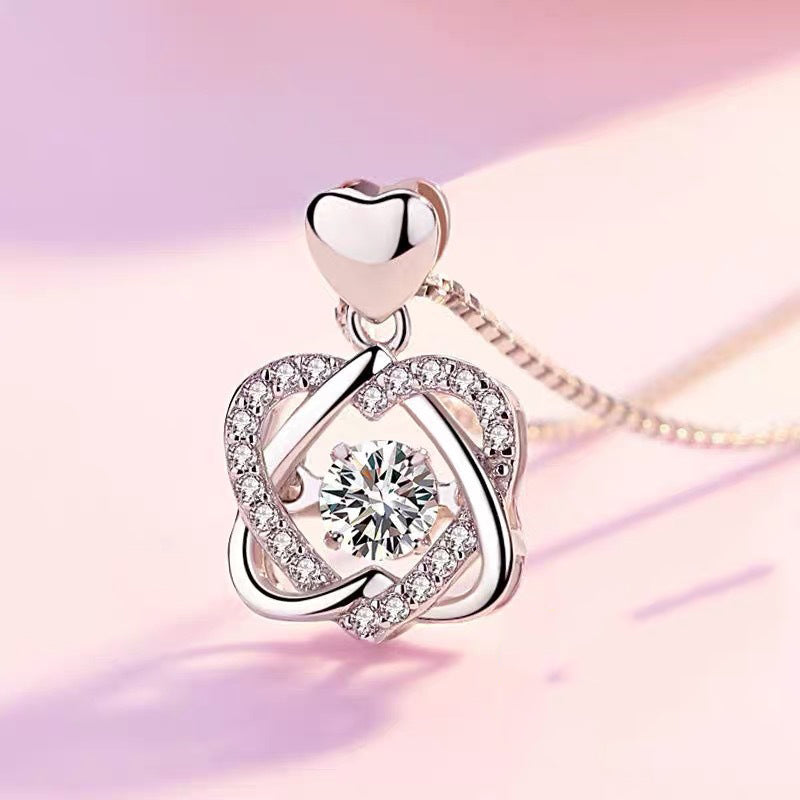Smart Heart Rhinestone Silver Chain Necklace N4192