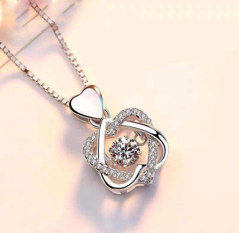 Smart Heart Rhinestone Silver Chain Necklace N4192