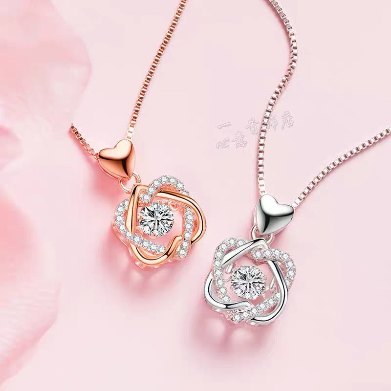 Smart Heart Rhinestone Silver Chain Necklace N4192