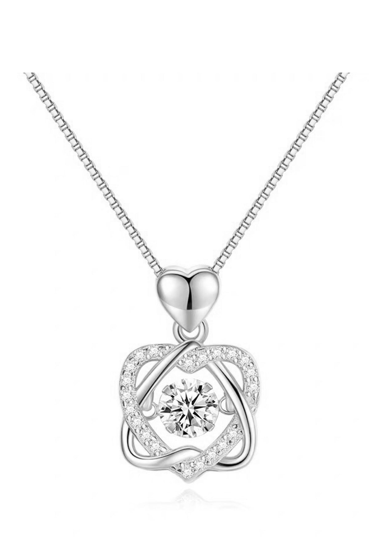 Smart Heart Rhinestone Silver Chain Necklace N4192