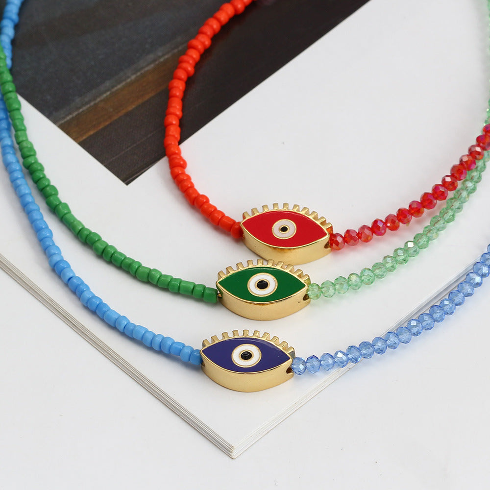 Evil Eye Crystal Seed Bead Necklace N4214