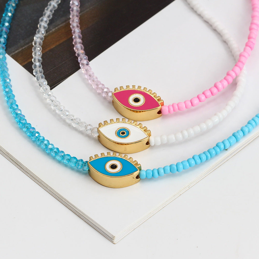 Evil Eye Crystal Seed Bead Necklace N4214