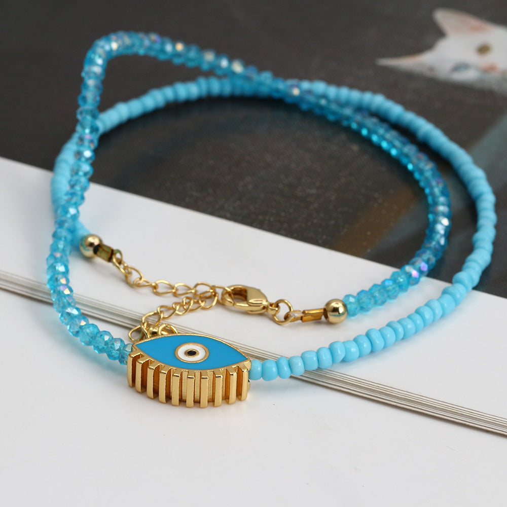 Evil Eye Crystal Seed Bead Necklace N4214