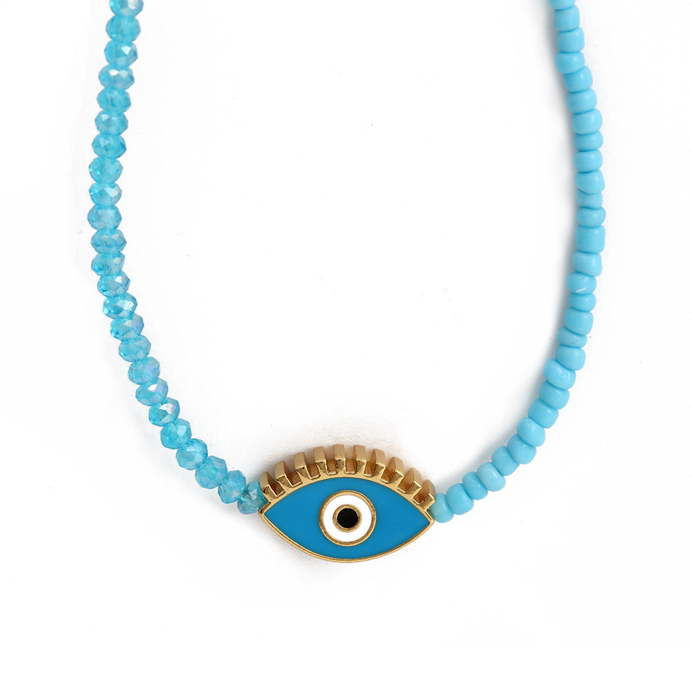 Evil Eye Crystal Seed Bead Necklace N4214