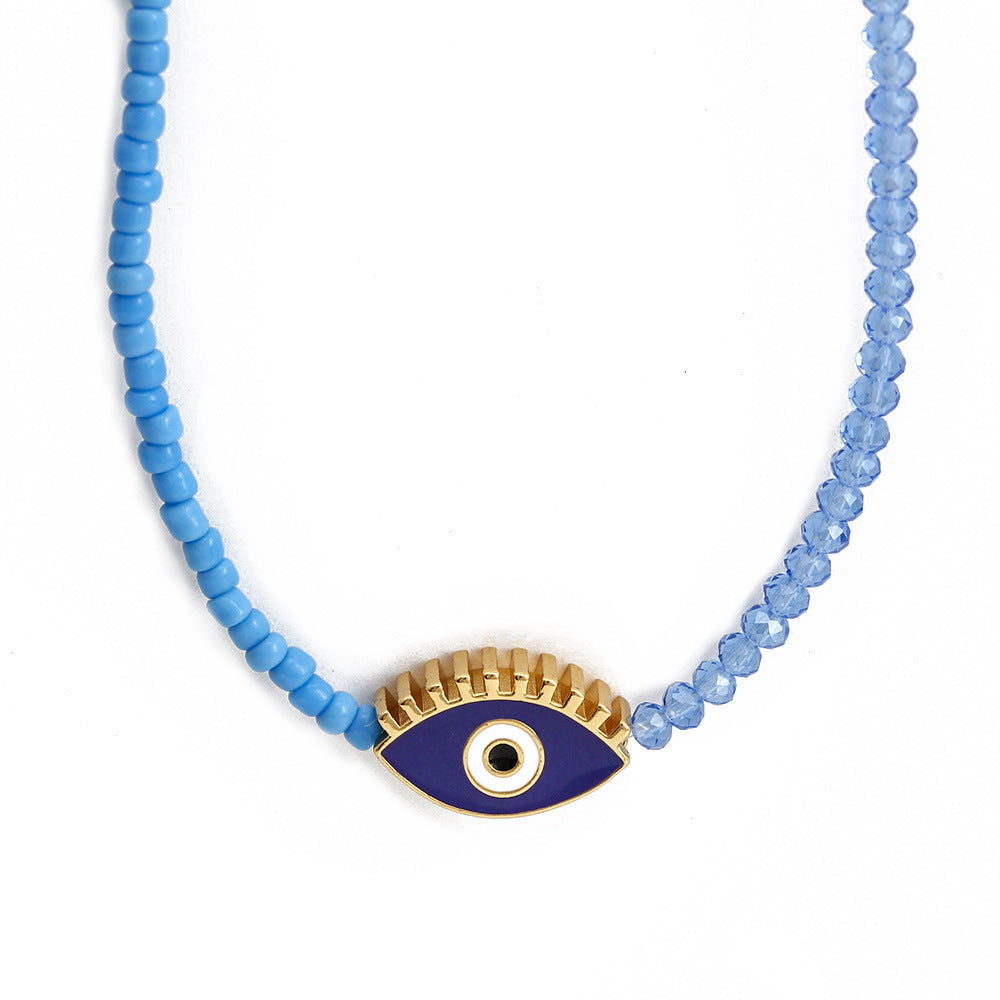 Evil Eye Crystal Seed Bead Necklace N4214