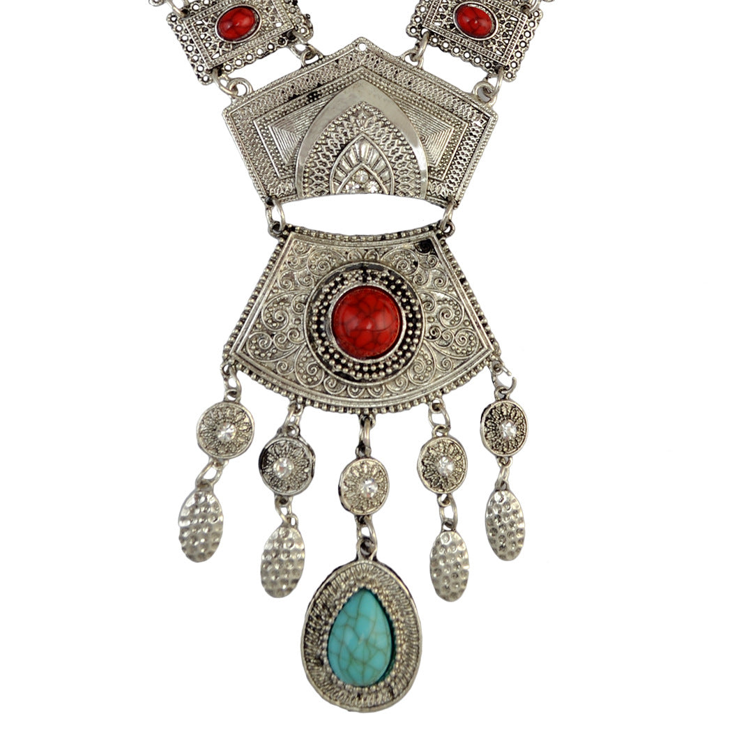 Turquoise Tassel Alloy Necklace N4250