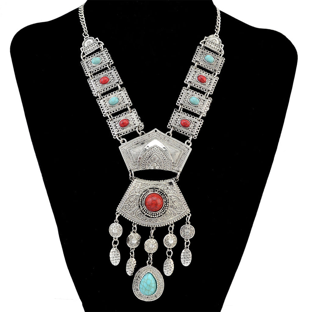 Turquoise Tassel Alloy Necklace N4250