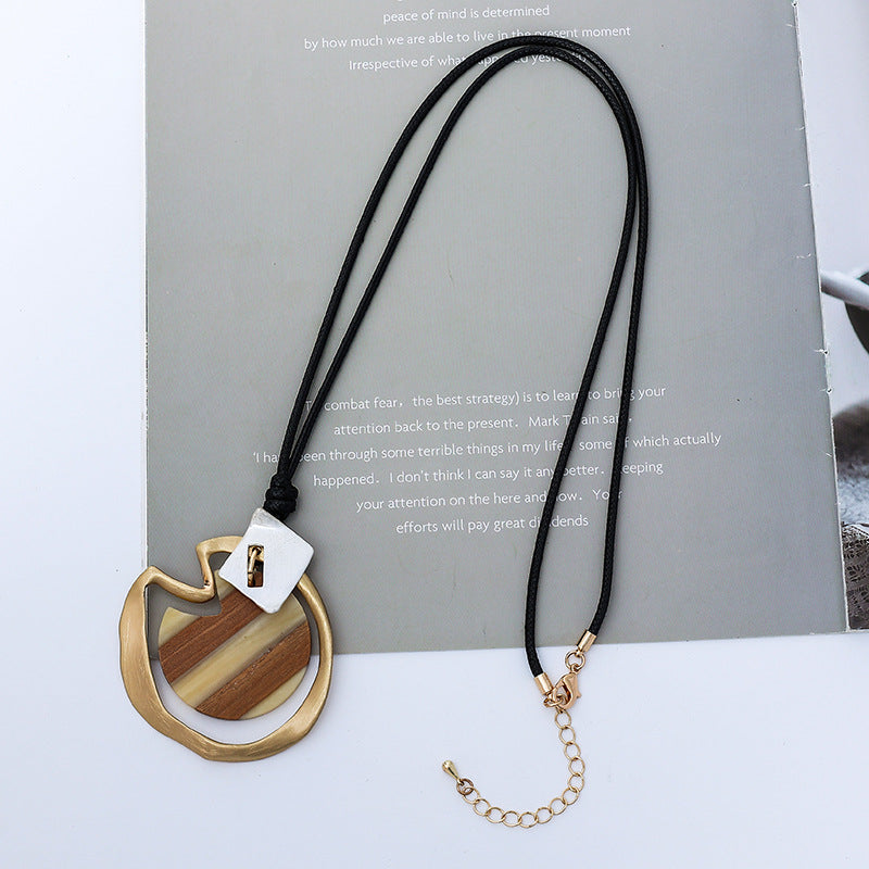 Heart Wooden Pendant Leather Necklace N4358