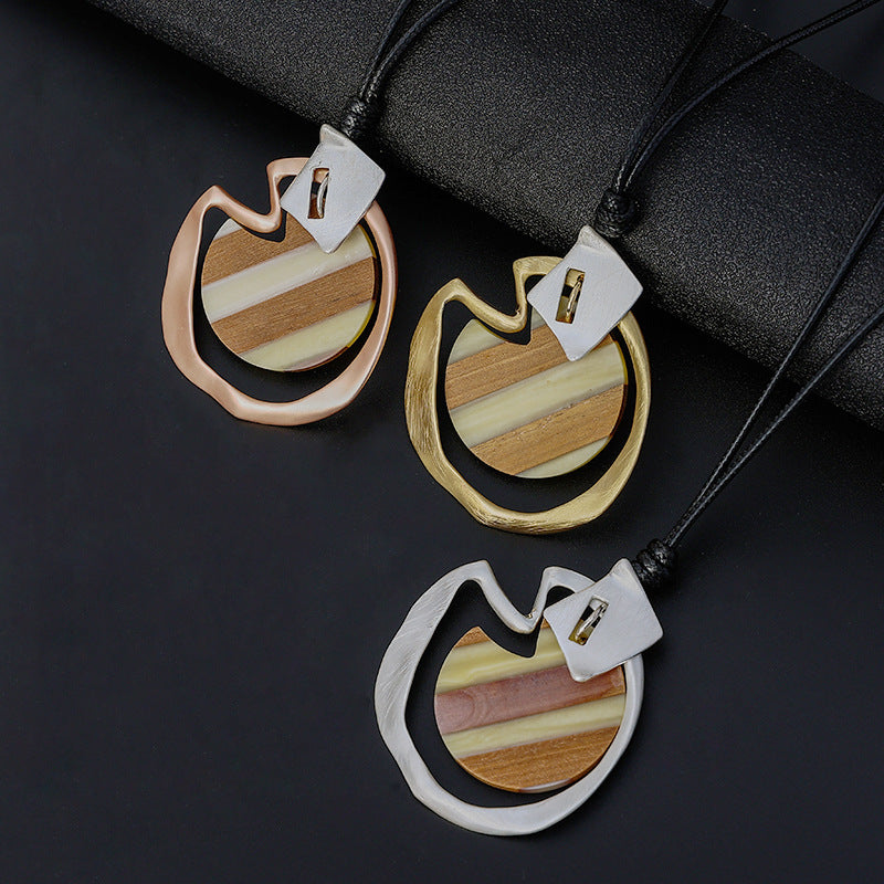Heart Wooden Pendant Leather Necklace N4358