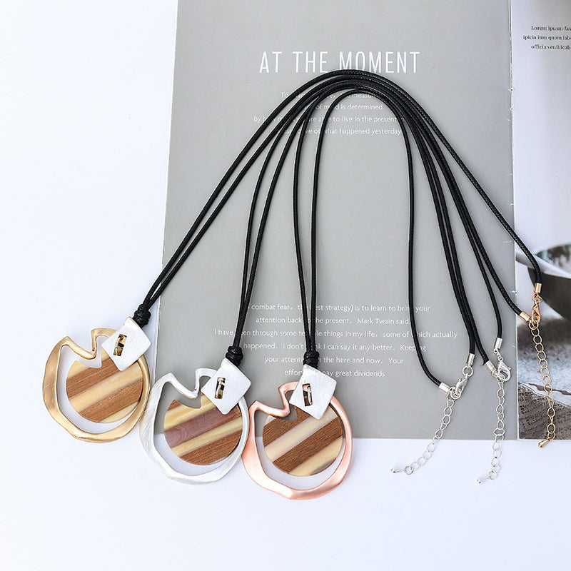 Heart Wooden Pendant Leather Necklace N4358