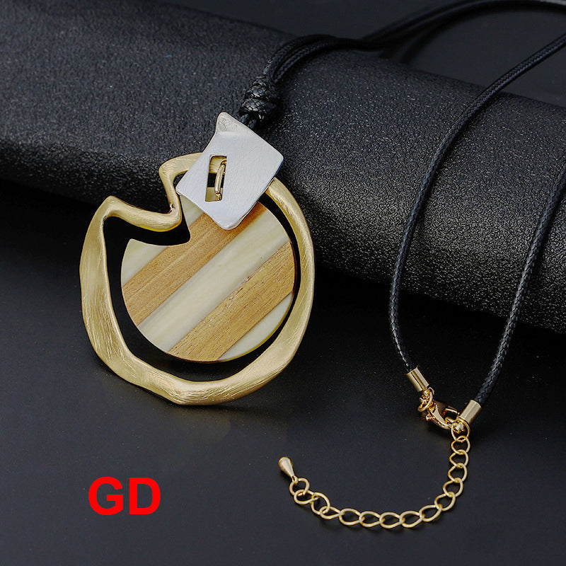Heart Wooden Pendant Leather Necklace N4358