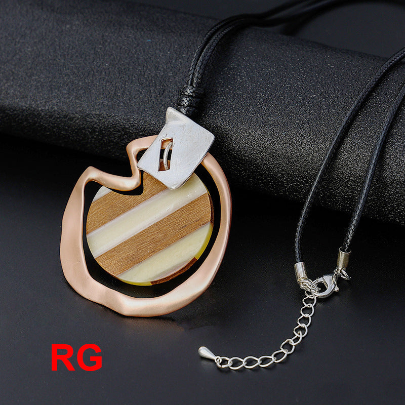 Heart Wooden Pendant Leather Necklace N4358