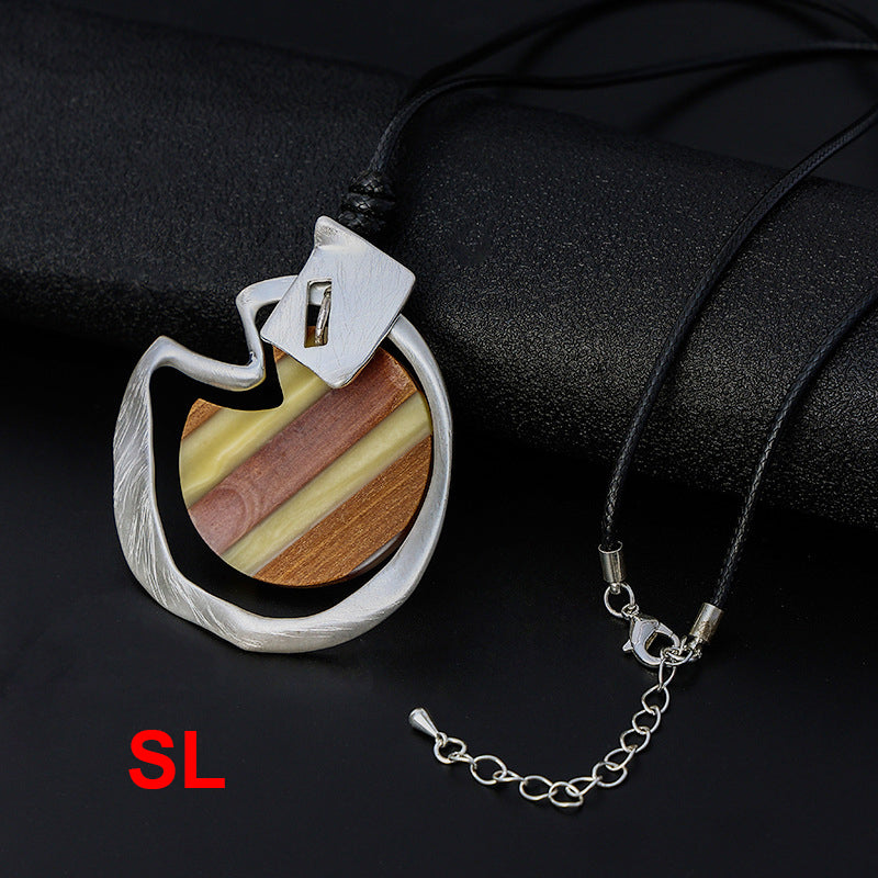 Heart Wooden Pendant Leather Necklace N4358