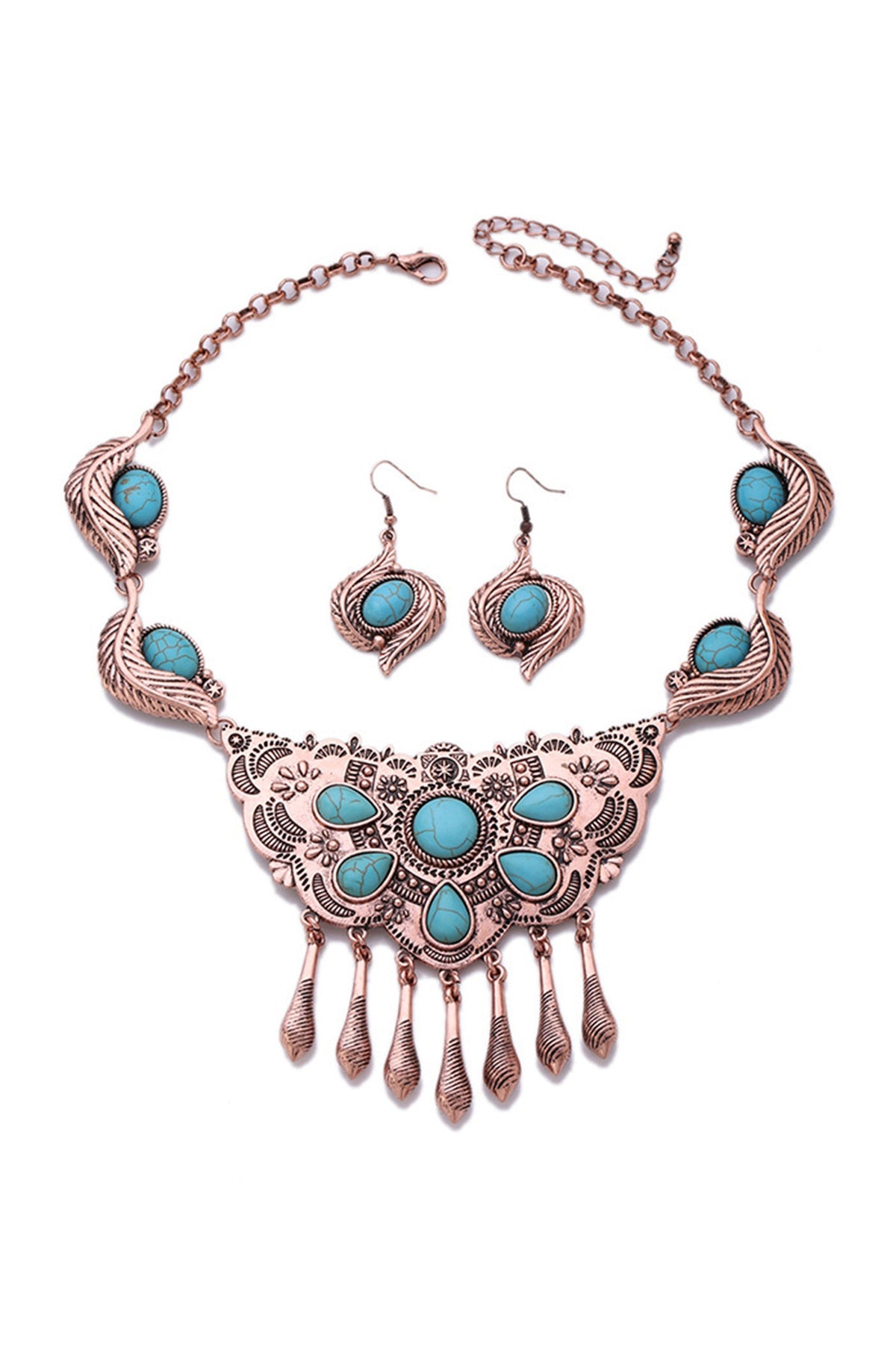 Turquoise Tassel Alloy Necklace Set N4360