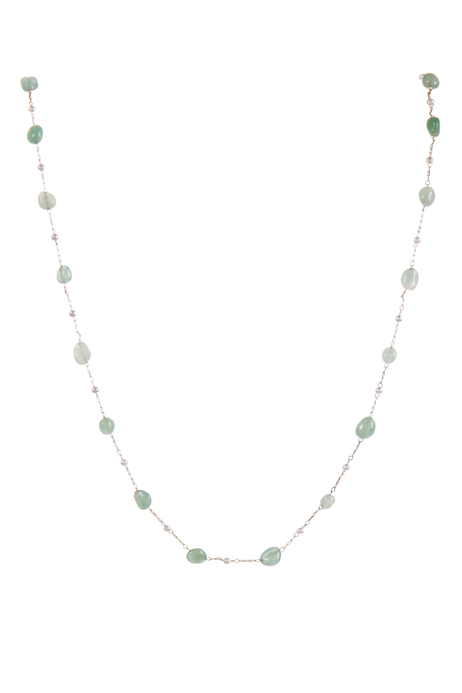 Natural Stone Pearl Chain Necklace N4377-78CM-Green Aventurine