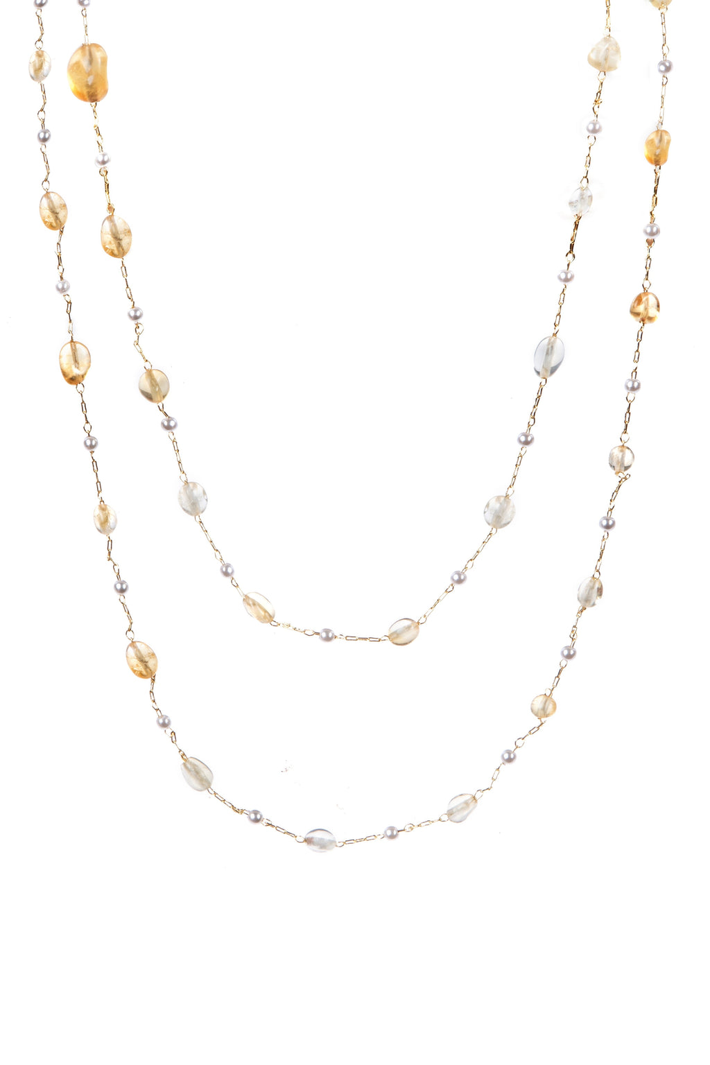 Natural Stone Pearl Chain Necklace N4377-78CM-Yellow Quartz