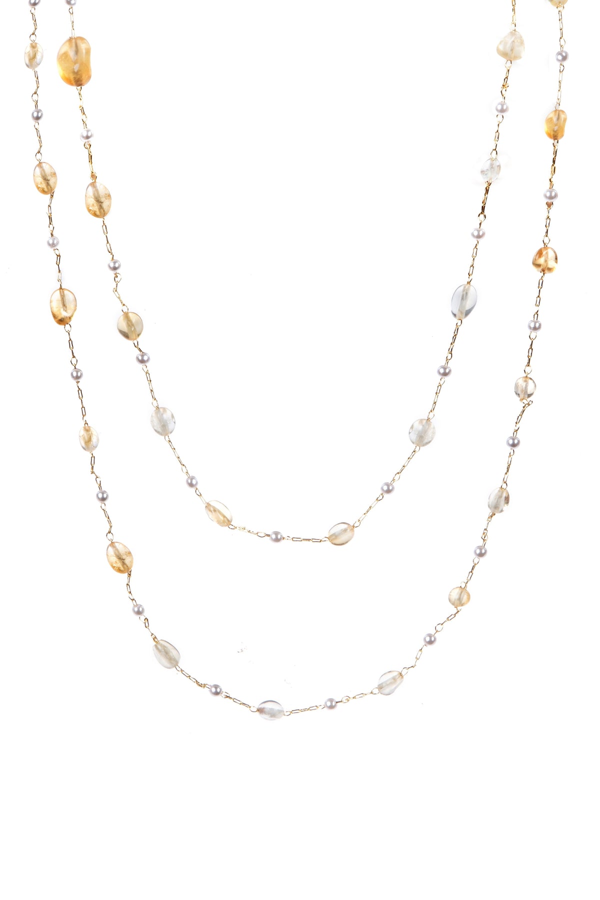 Natural Stone Pearl Chain Necklace N4377-78CM-Yellow Quartz