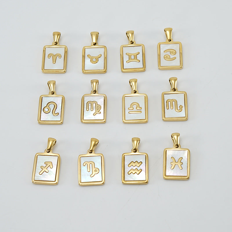 12 Constellations Square Stainless Steel Necklace N4398