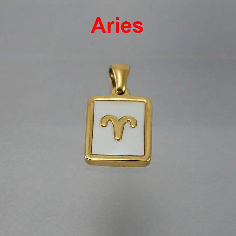 12 Constellations Square Stainless Steel Necklace N4398