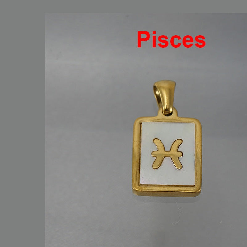 12 Constellations Square Stainless Steel Necklace N4398